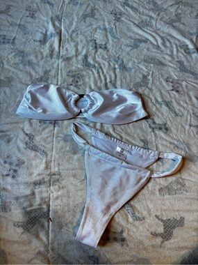 White Ring-Front Bandeau Bikini Set